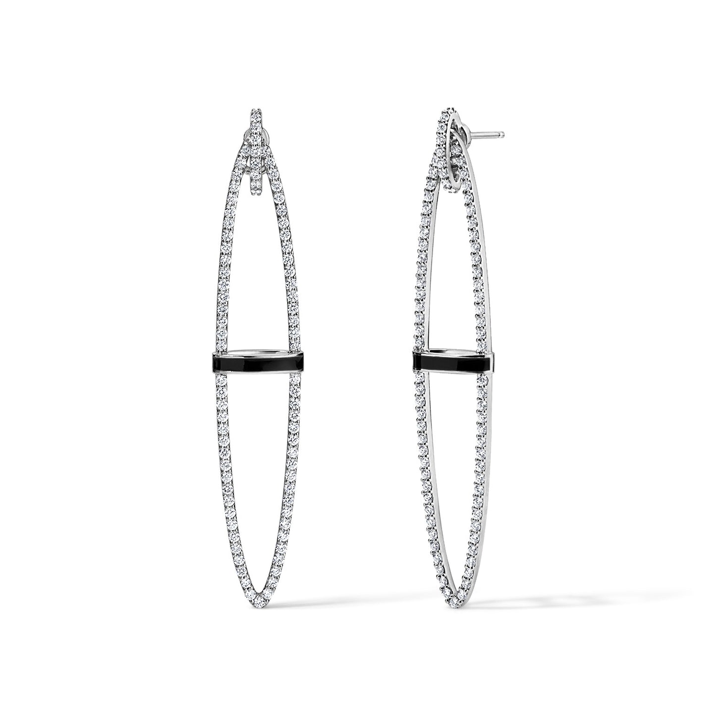 Line Oval Earrings - White Gold