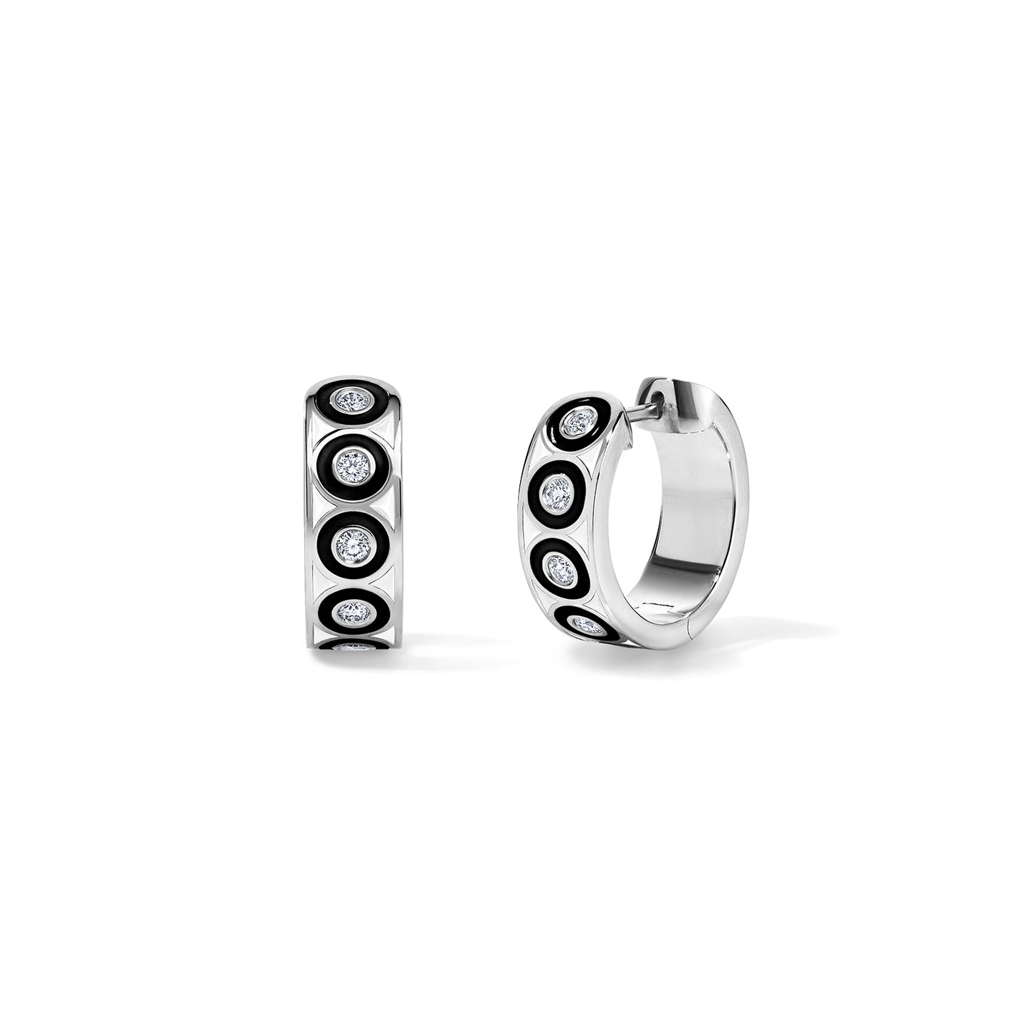 Saturn Black Circle Earrings - White Gold