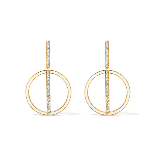 Line Small Hoop Earrings with Huggie - Yellow Gold