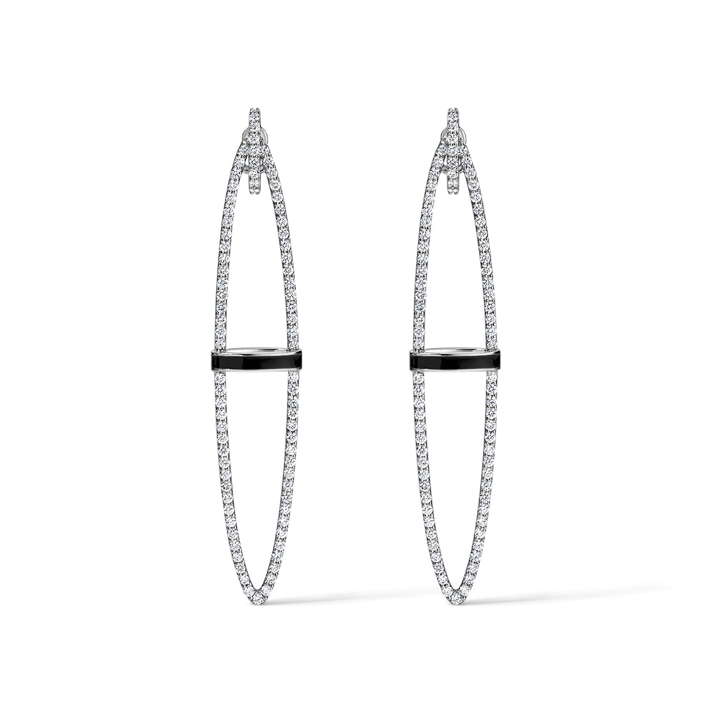 Line Oval Earrings - White Gold