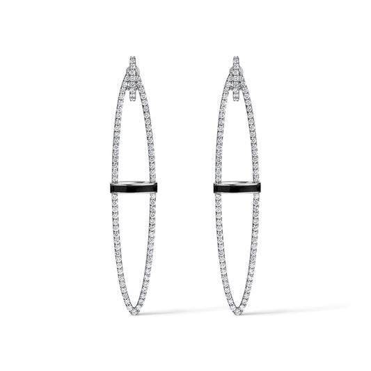 Line Oval Earrings - White Gold