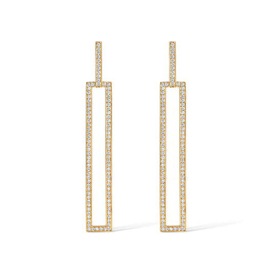 Subway Rectangle All Diamond Earrings - Yellow Gold