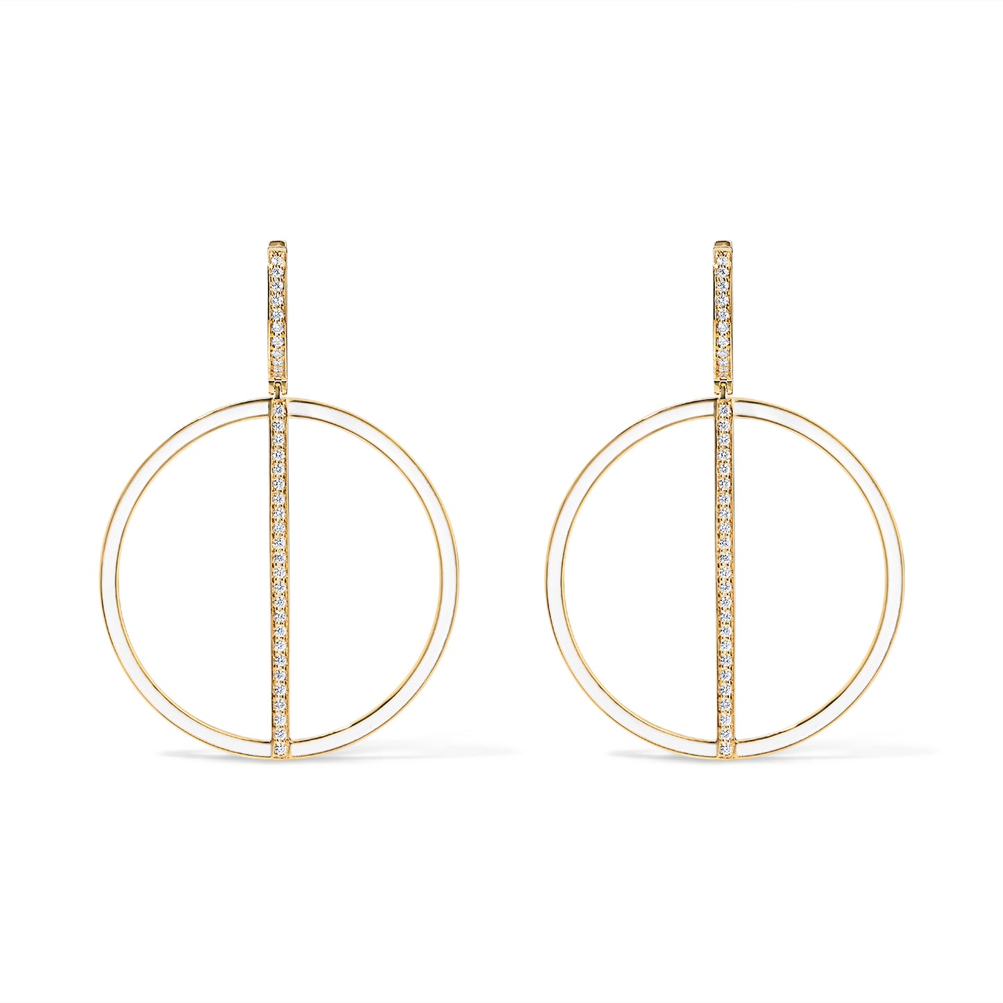 Line Large Hoop Earrings with Huggie - Yellow Gold