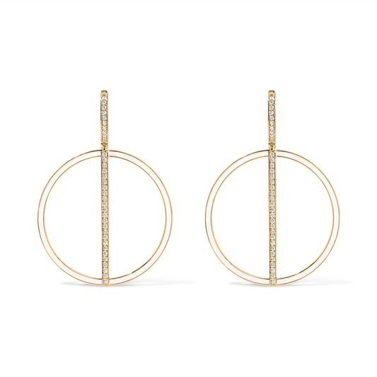 Line Large Hoop Earrings with Huggie - Yellow Gold