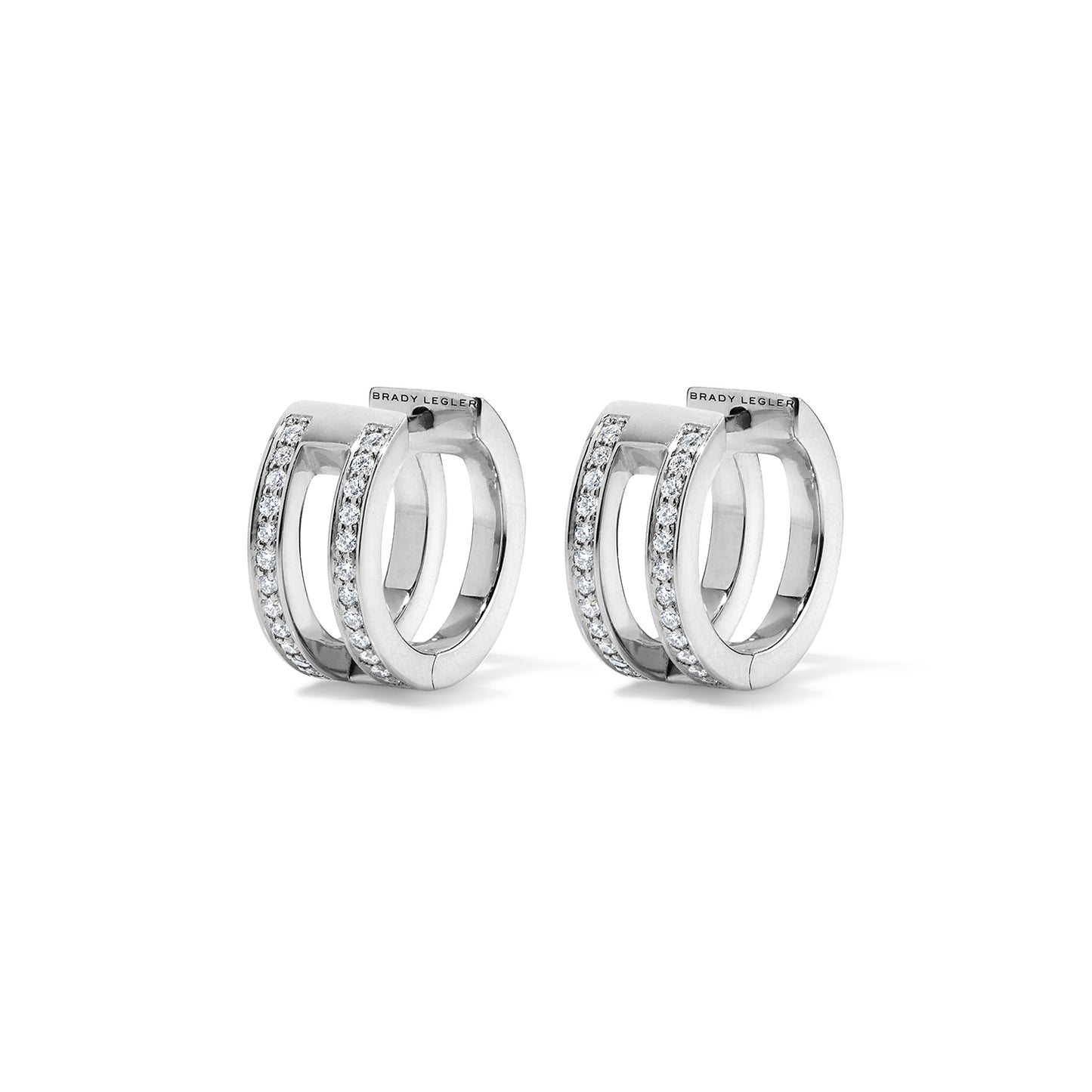 Subway Double Huggie Earrings - White Gold