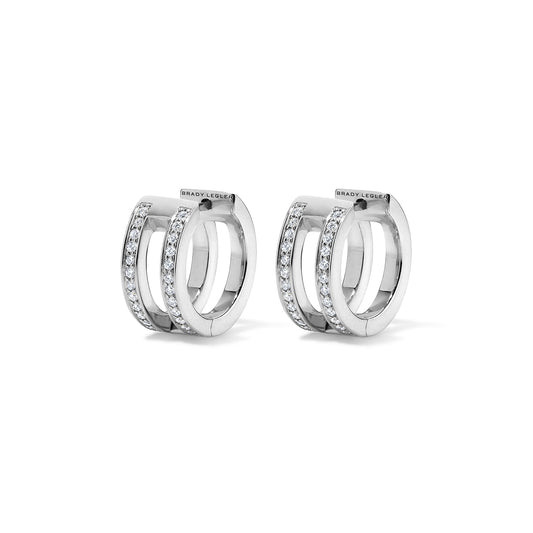 Subway Double Huggie Earrings - White Gold